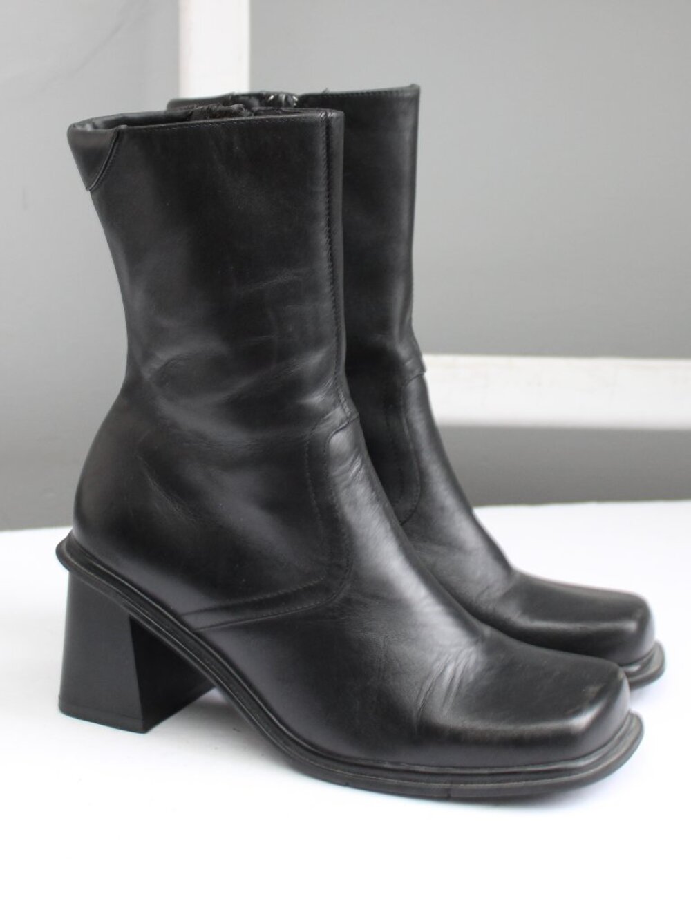 MIA Leather Square-Toe Ankle Boots Booties Roaxana Black Y2K Women's Size 6